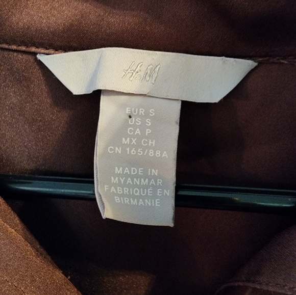 H&M Tunic Dress Chocolate Brown Band Collar Button Up Long Sleeve Large Cuffs - Picture 4 of 6